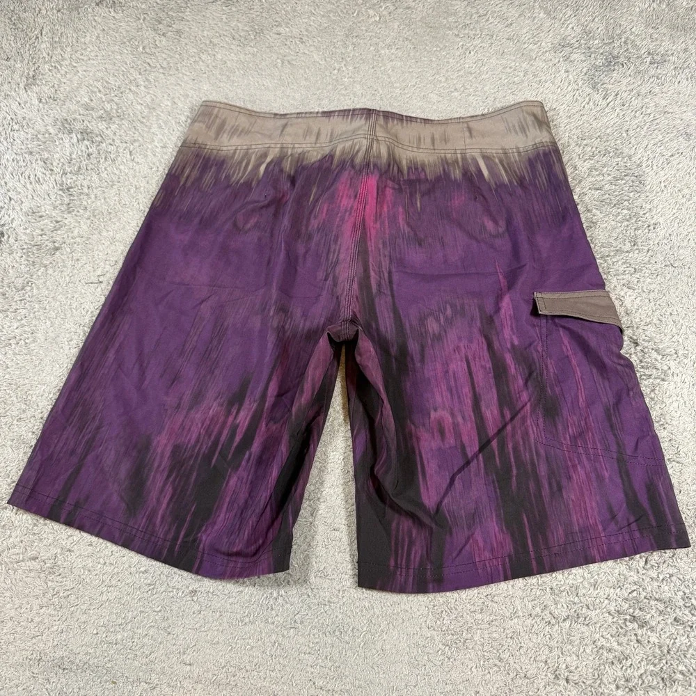 Mossimo Mens Abstract Stripe Board Shorts 36 Purple Cargo Pocket Swim Trunks